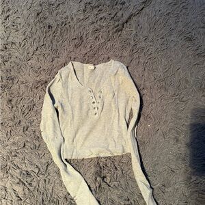 Garage Light Gray Ribbed Long Sleeve Top